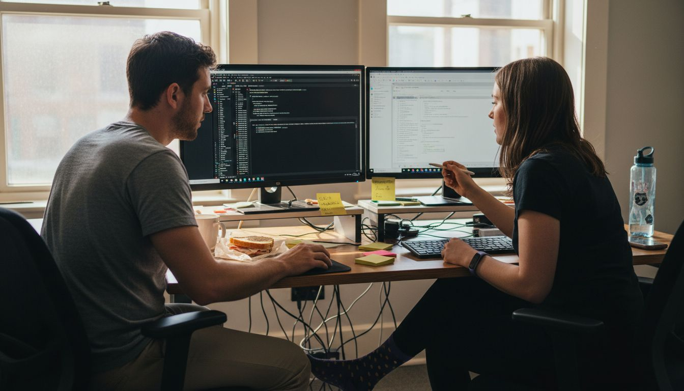 Team discussing email hosting features