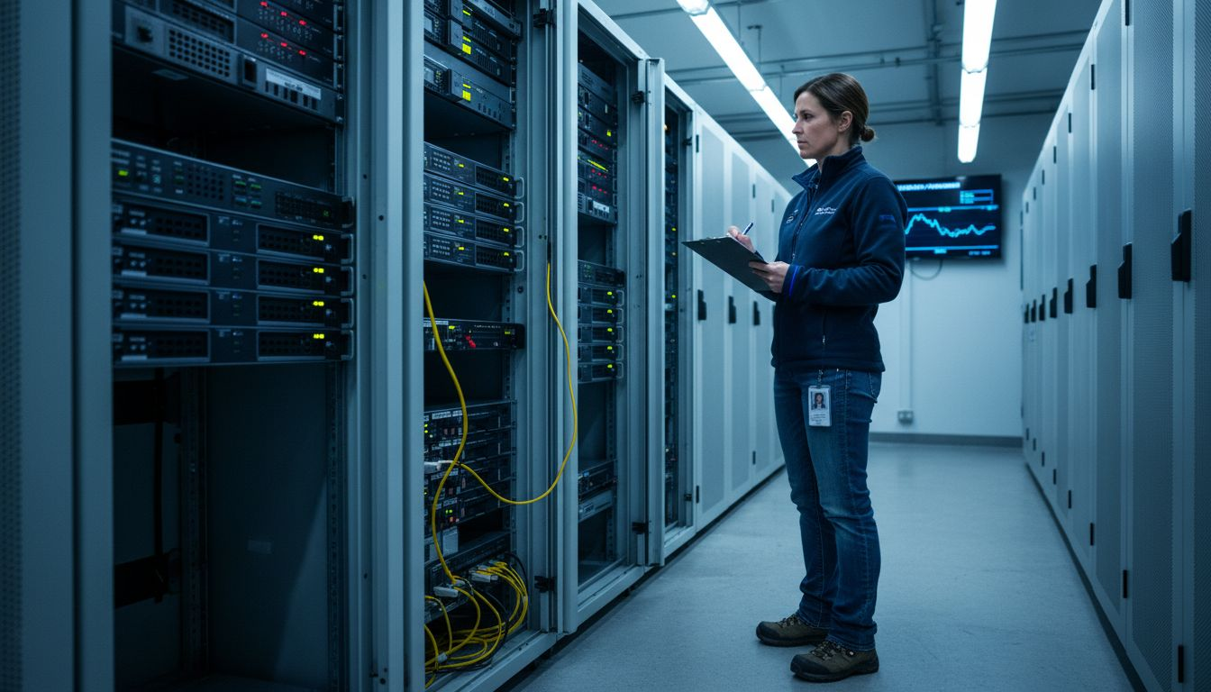 Engineer inspects servers for security review