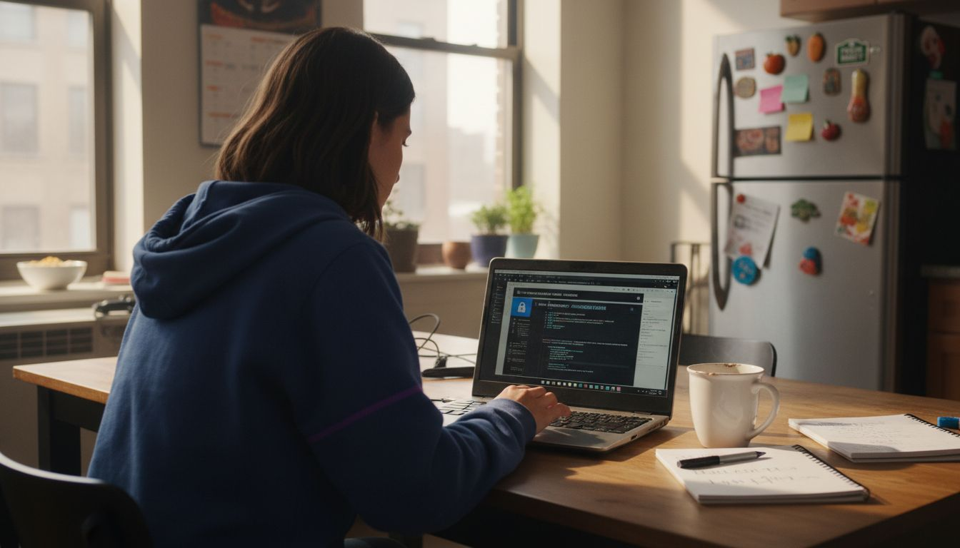 Professional reviewing secure emails at home