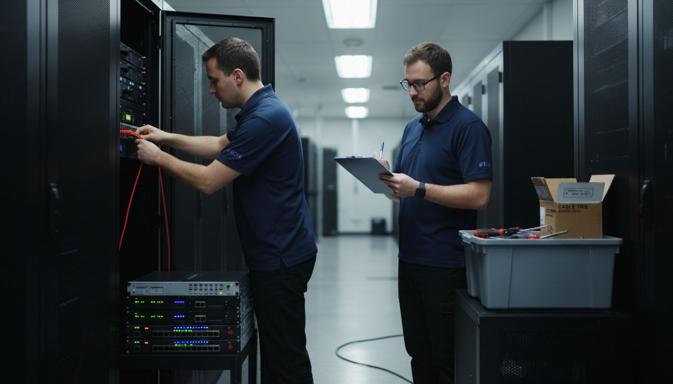 Technicians performing maintenance on email servers