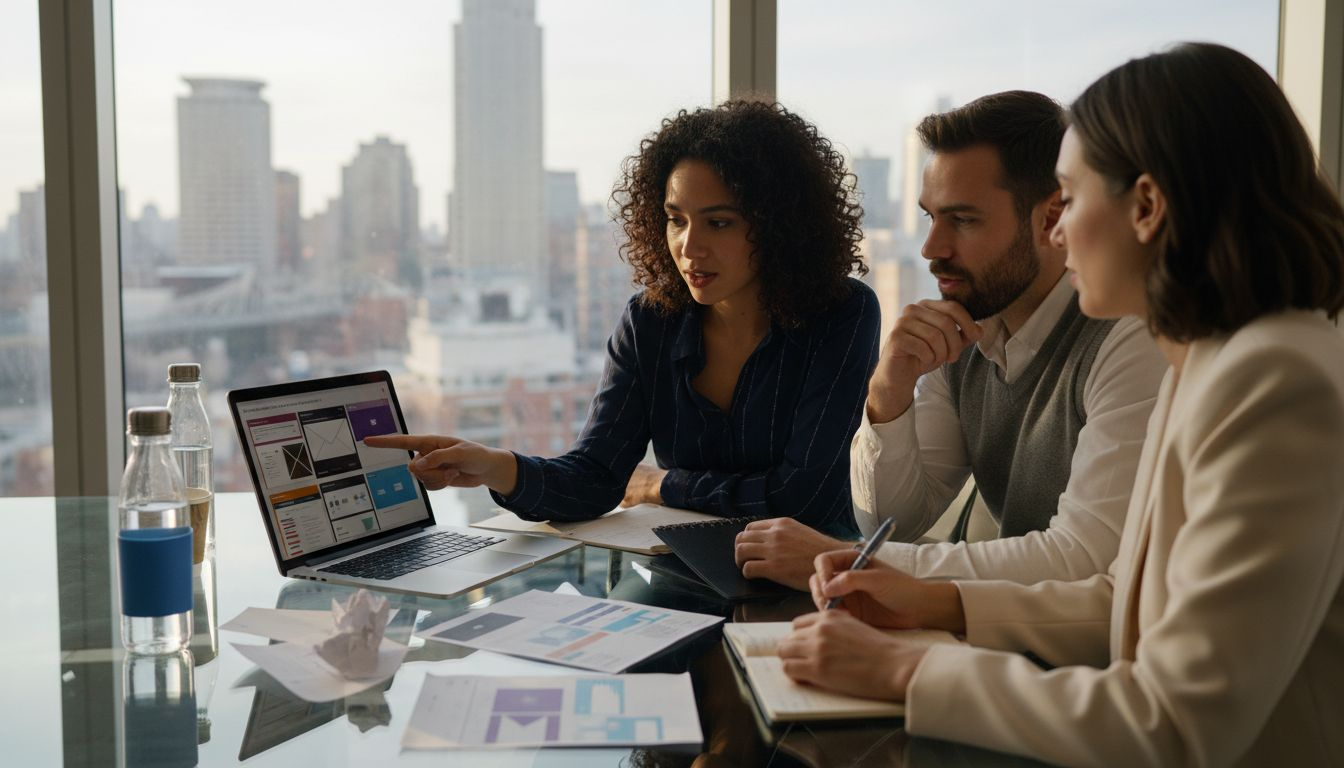 Business team reviewing branded email templates