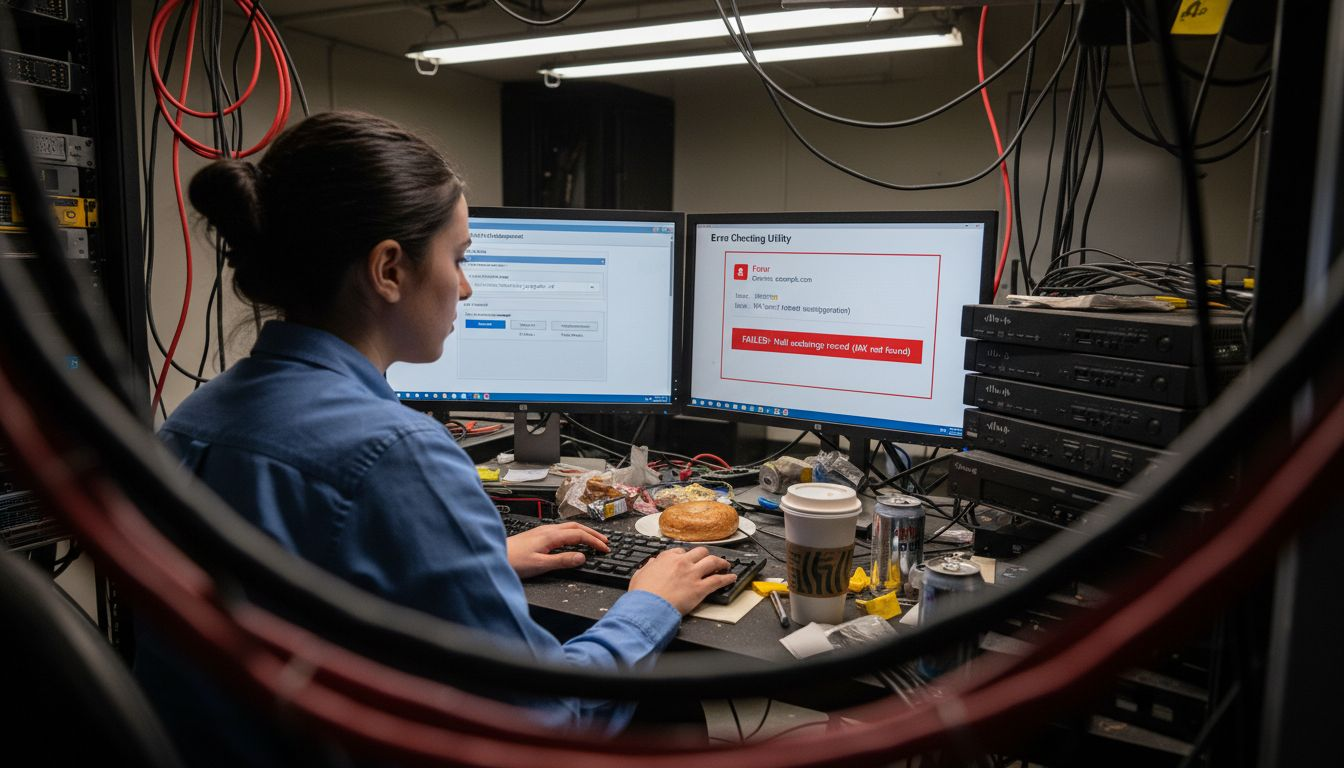 IT specialist configuring DNS records at desk