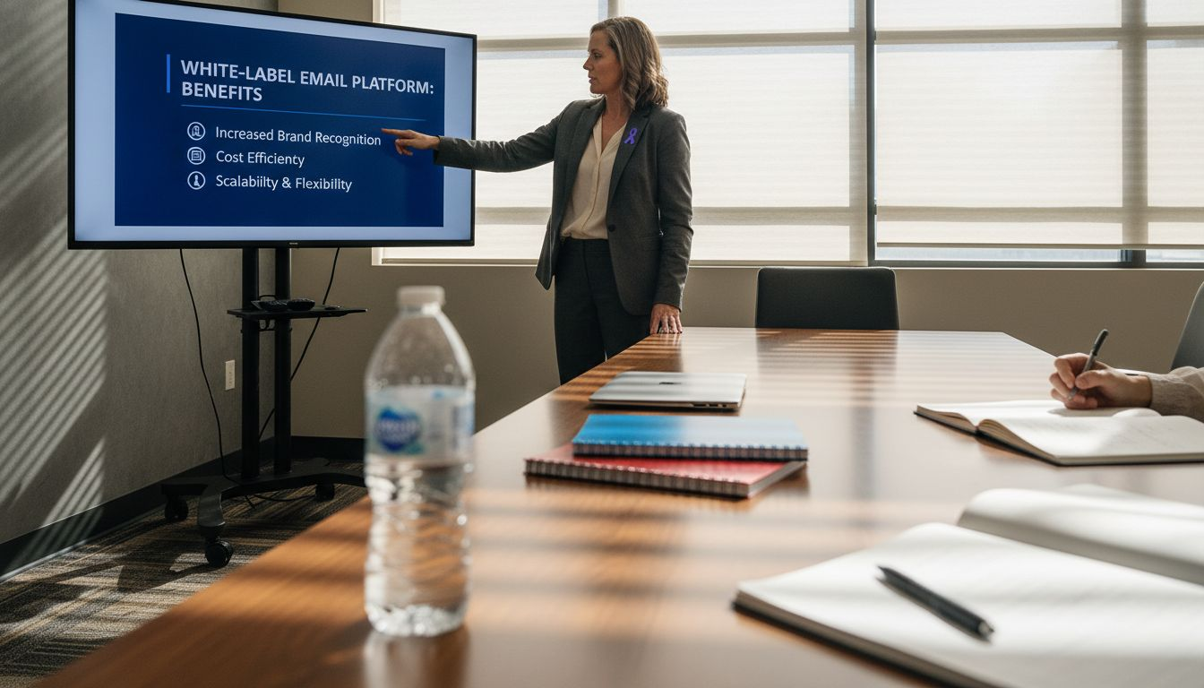 Manager presenting white-label email platform advantages