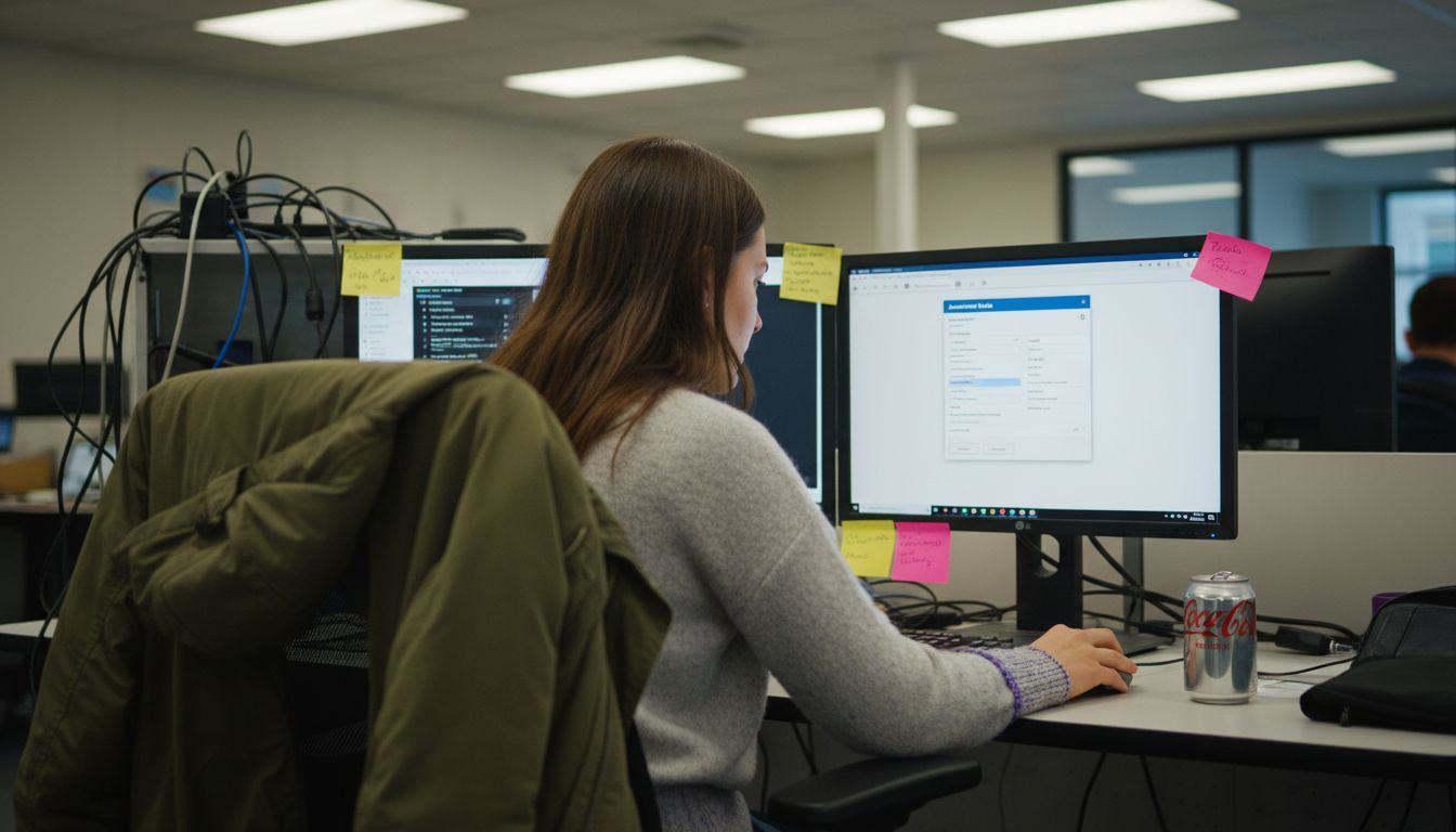 Tech worker configuring email automation screen