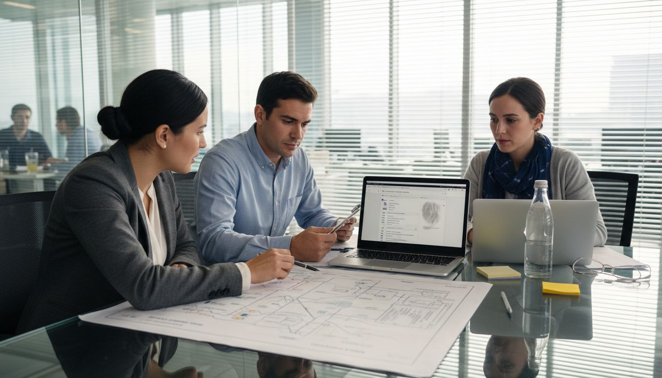Team discussing enterprise email solutions at meeting table