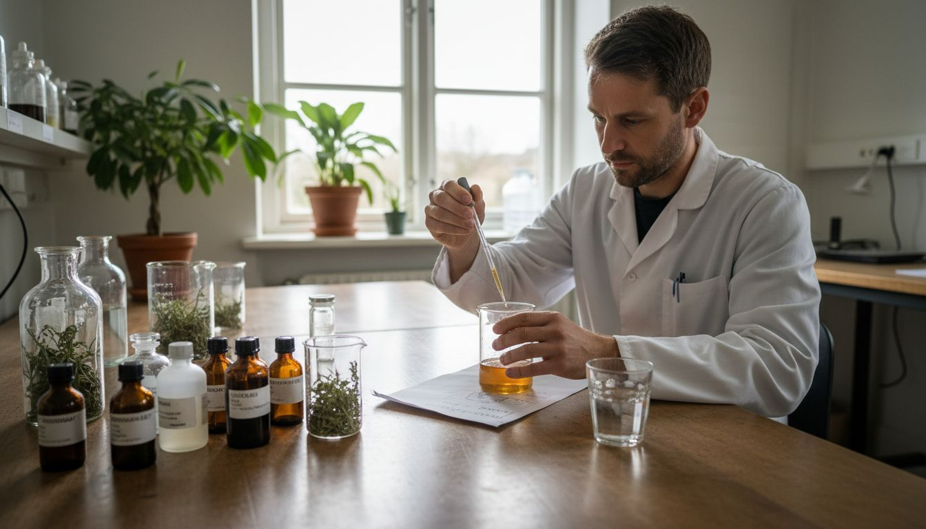 Forskning i laboratoriet med udvinding af naturlige planteekstrakter