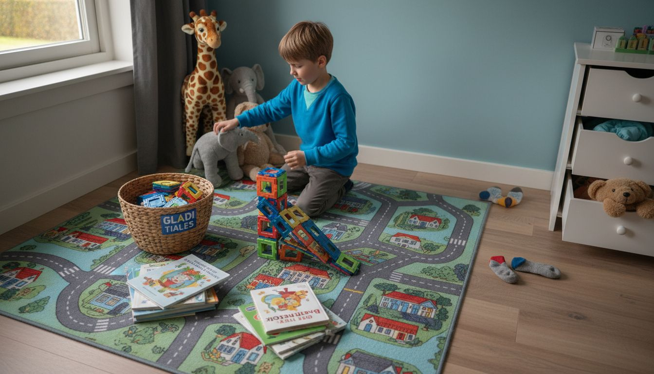 Voordat hij gaat spelen, maakt de jongen eerst zijn kamer netjes.