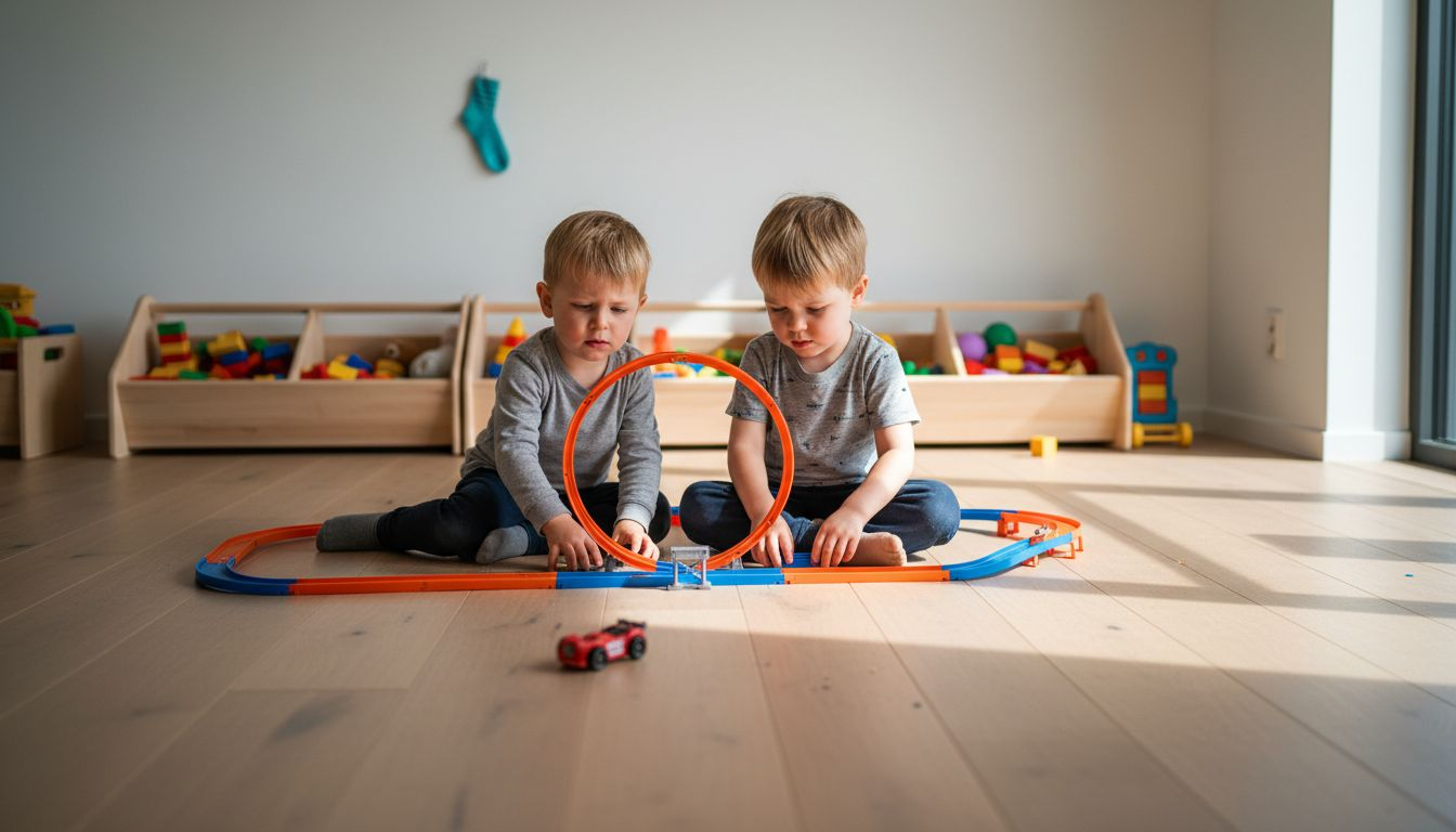 Kinderen bouwen zelf een racebaan met een spectaculaire looping
