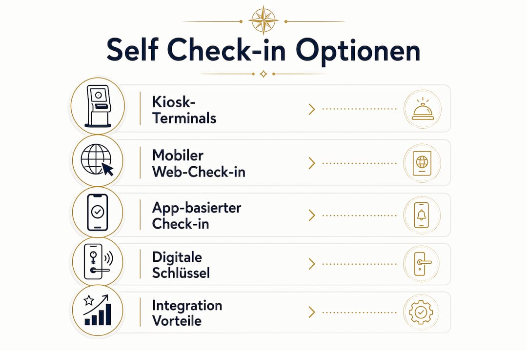 Die Infografik präsentiert die unterschiedlichen Möglichkeiten zum Self Check-in im Hotel.