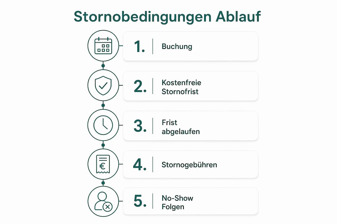Die Infografik veranschaulicht anschaulich, wie die Stornobedingungen ablaufen.