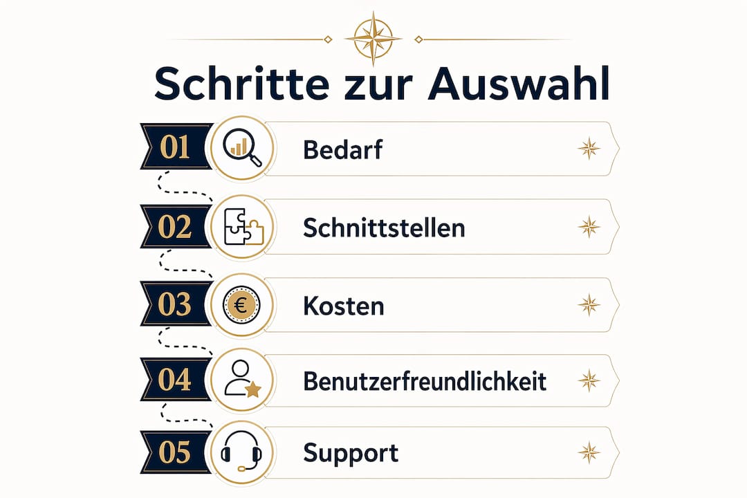 Übersichtsgrafik: Die fünf wichtigsten Schritte zur Auswahl eines Channel Managers
