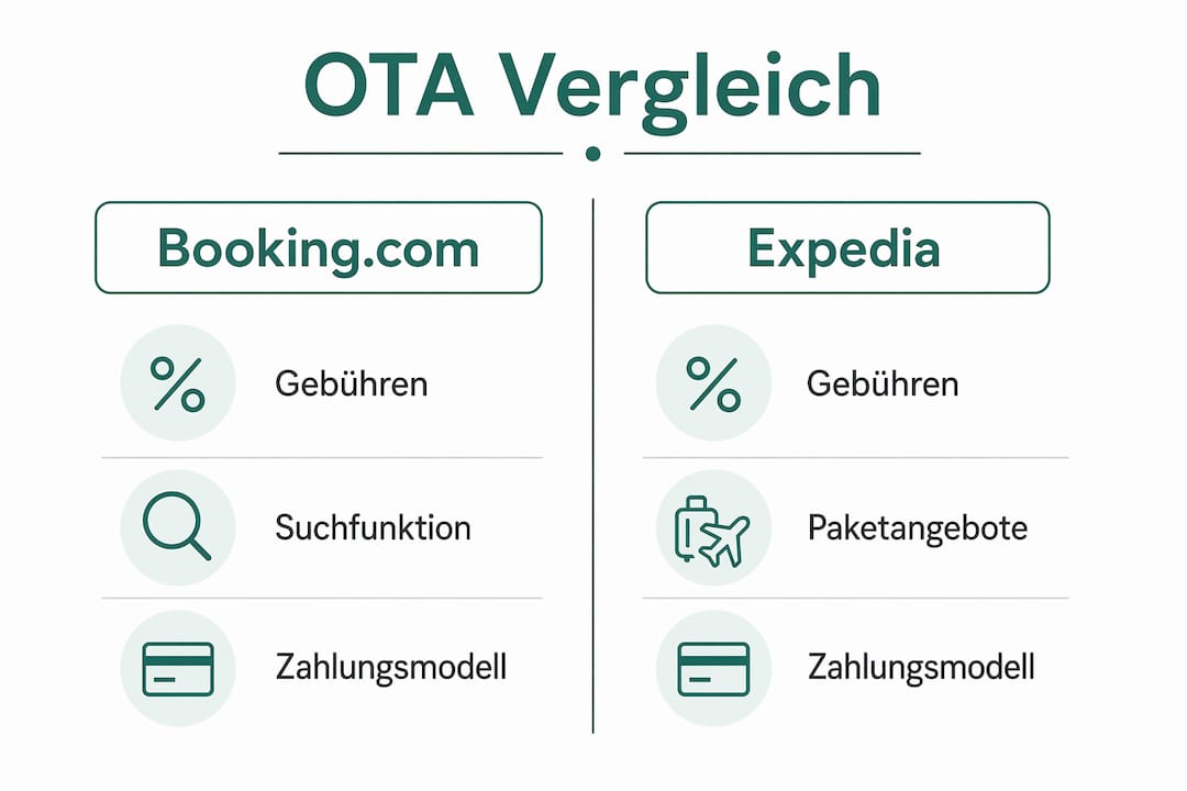 Vergleichsgrafik: Die wichtigsten Funktionen von Booking.com und Expedia im Überblick