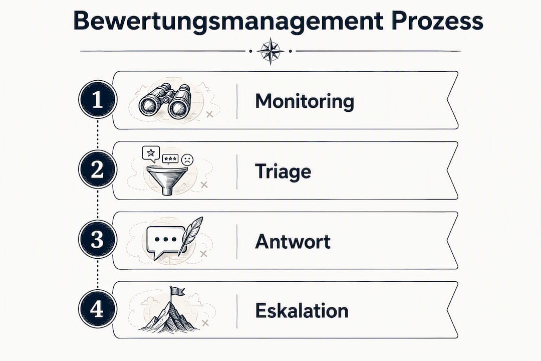 Übersichtsgrafik: Die vier entscheidenden Schritte im Bewertungsmanagement