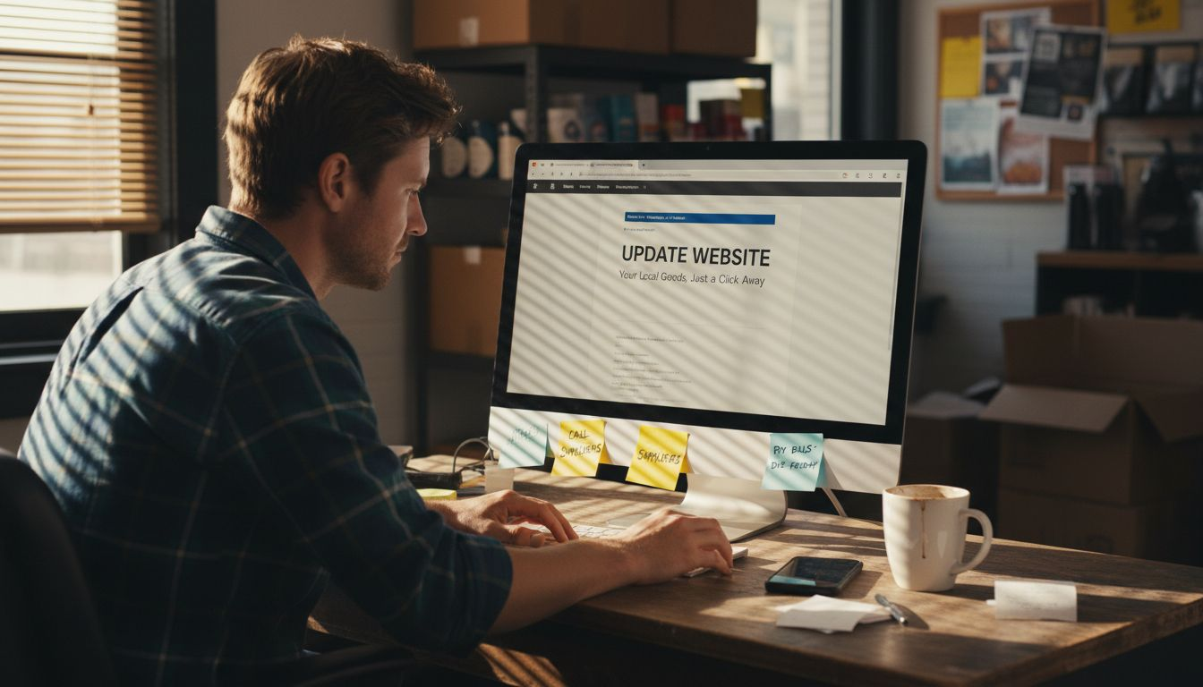 Business owner updating website in office