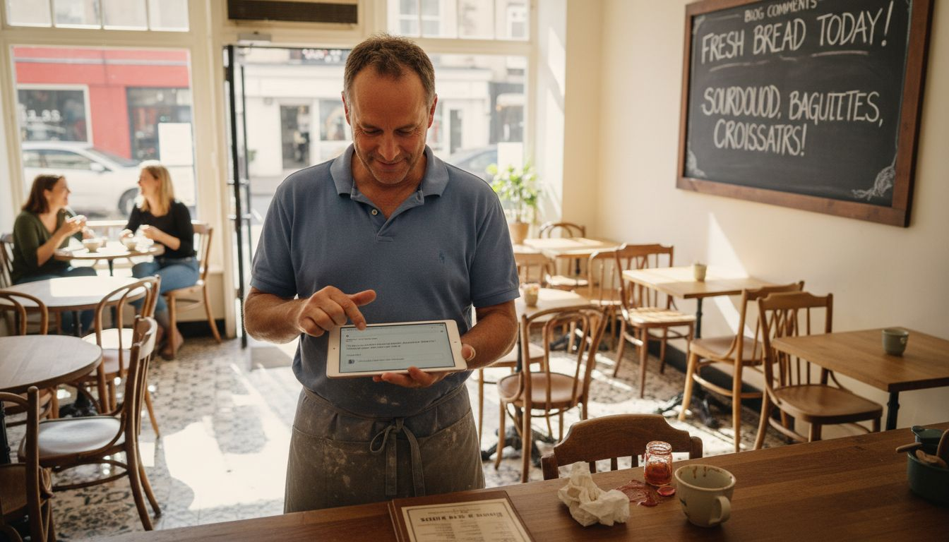 Bakery owner replying to blog comments