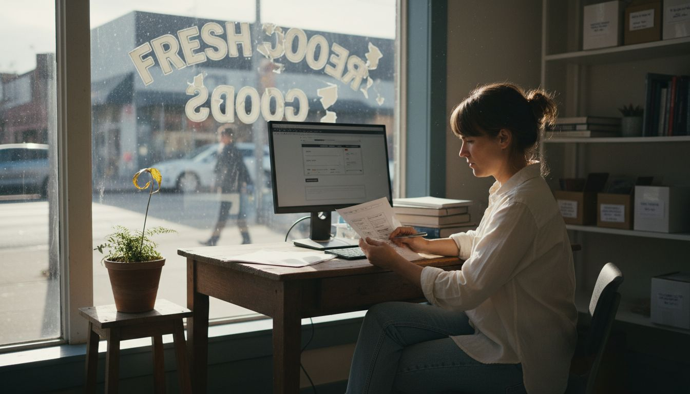 Small business owner reviewing website plans