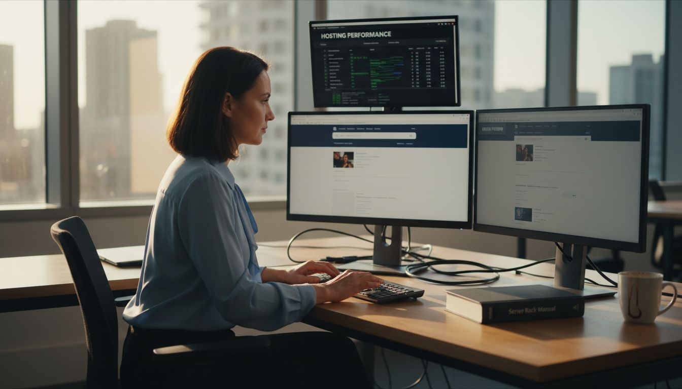 Businesswoman reviewing website server status