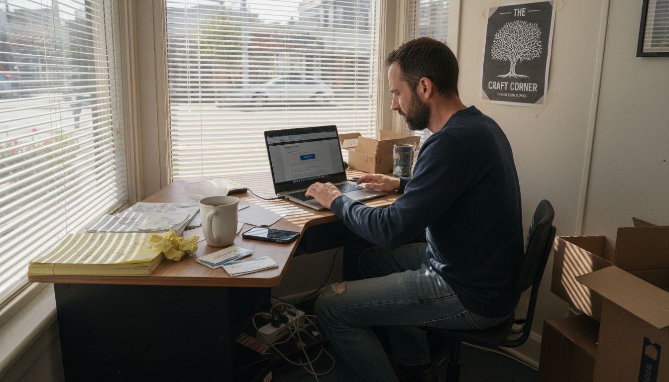 Small business owner updating website workspace