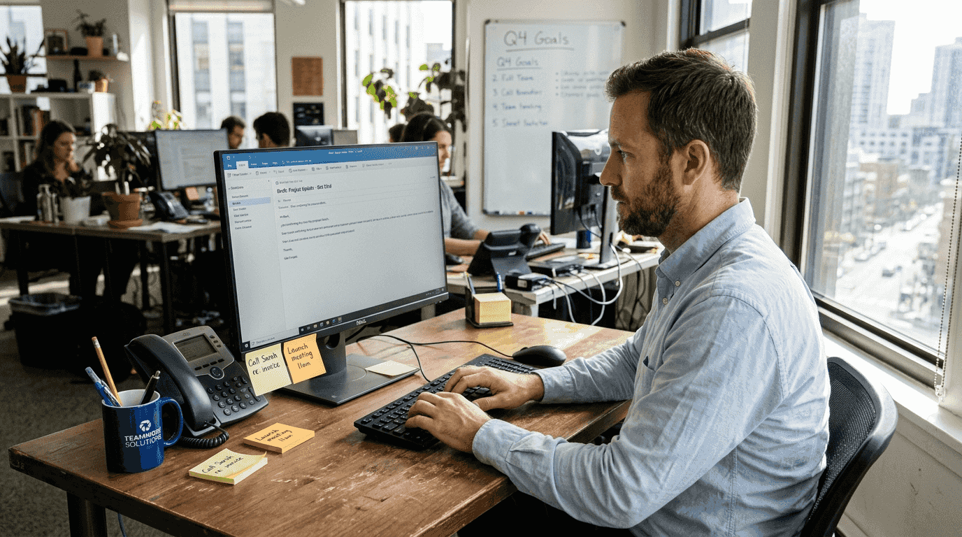 Small business owner using business email hosting