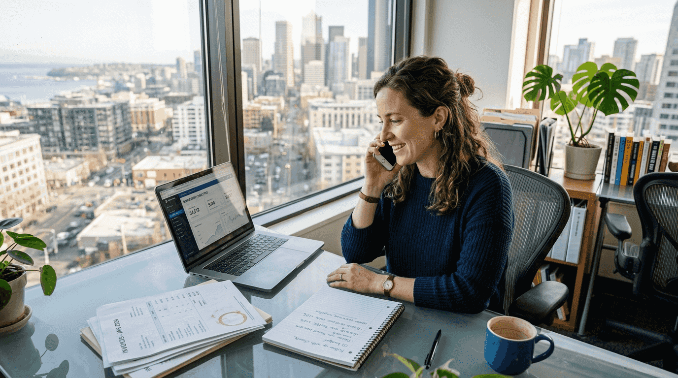 Small business owner checks website for security