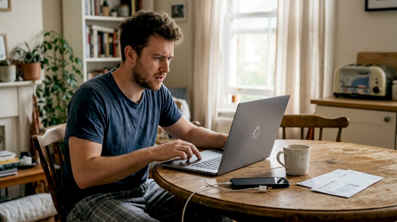 Man waiting for slow website to load
