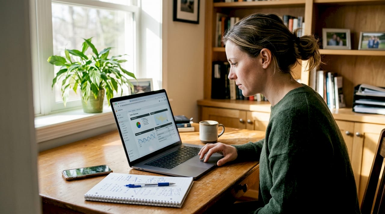 Small business owner reviewing website performance