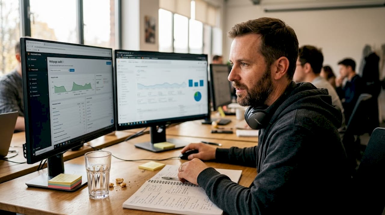 Designer reviewing site speed and analytics