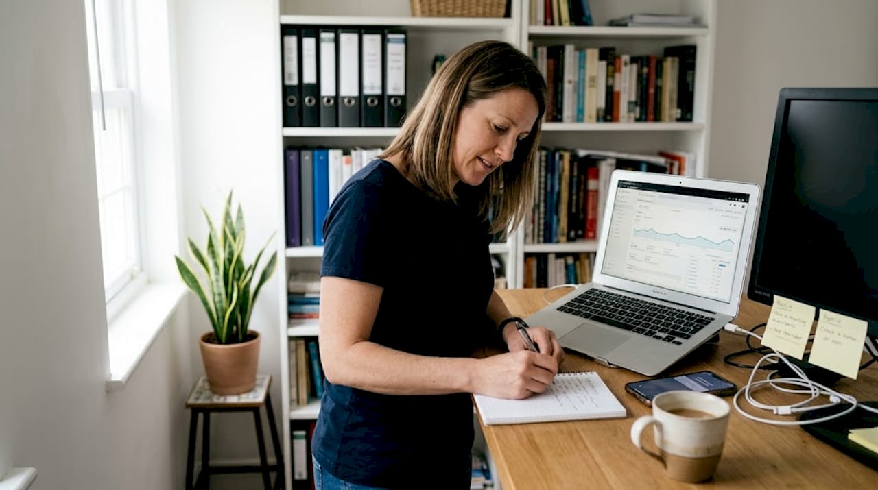 Business owner reviewing website audit report