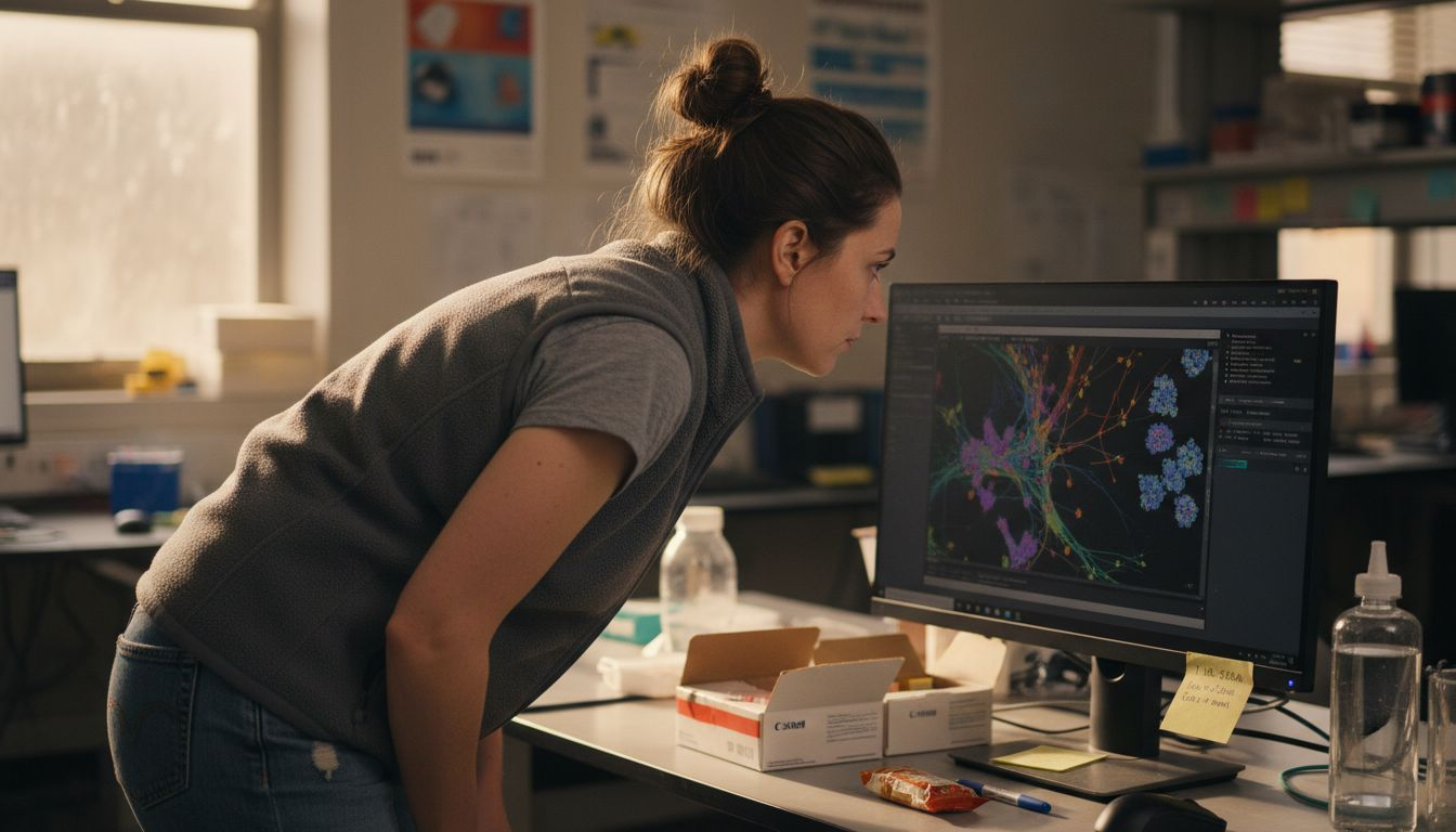Researcher reviewing 3D cell tissue model in lab