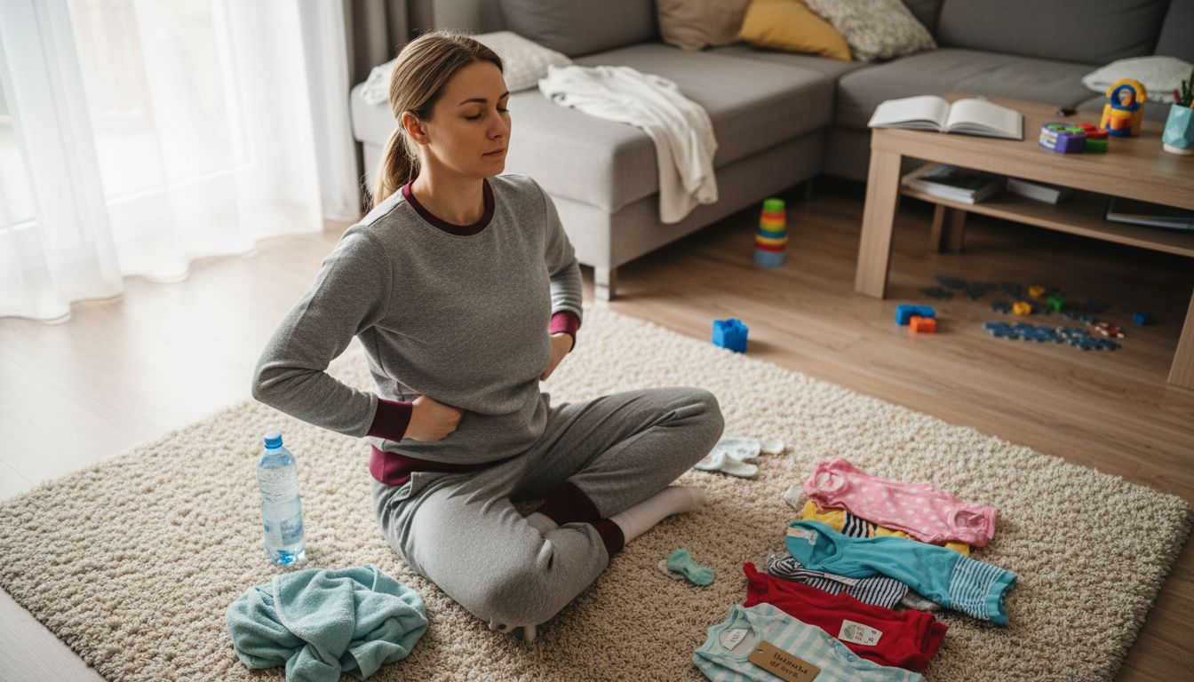 Łagodne ćwiczenia po porodzie na wygodnym, miękkim dywanie