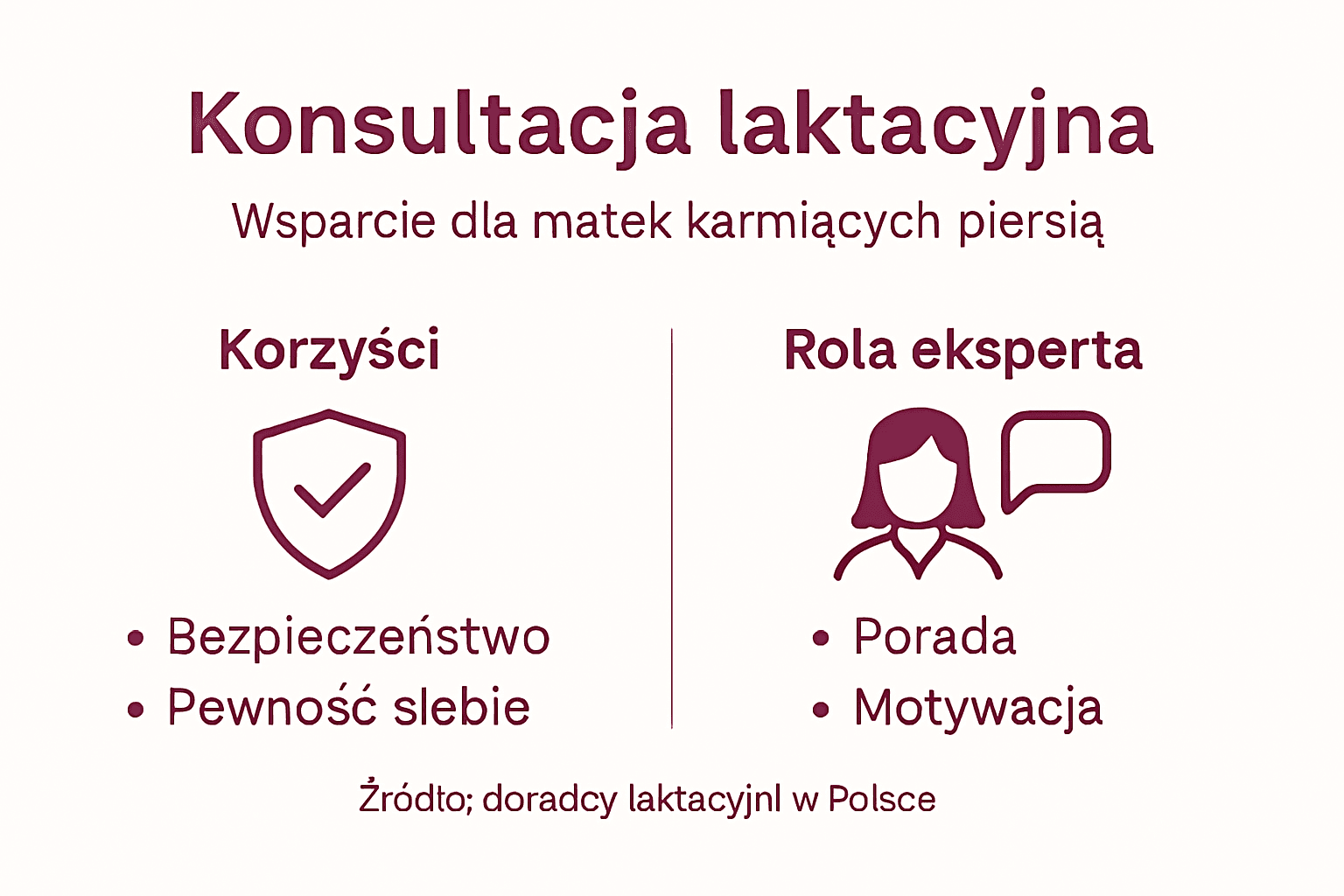 Infografika przedstawiająca, jak ważna jest konsultacja laktacyjna oraz jakie korzyści przynosi mamie i dziecku.