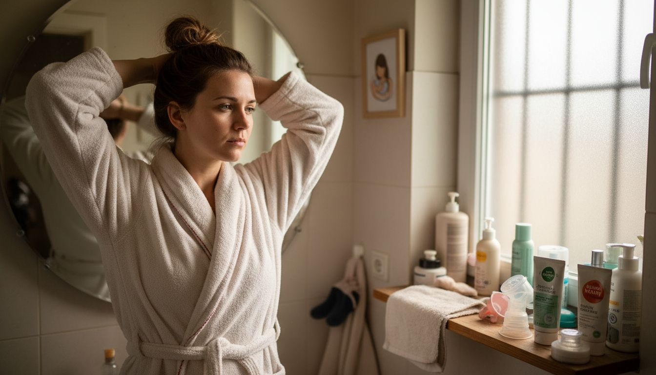 Kobieta pogrążona w refleksji podczas połogu