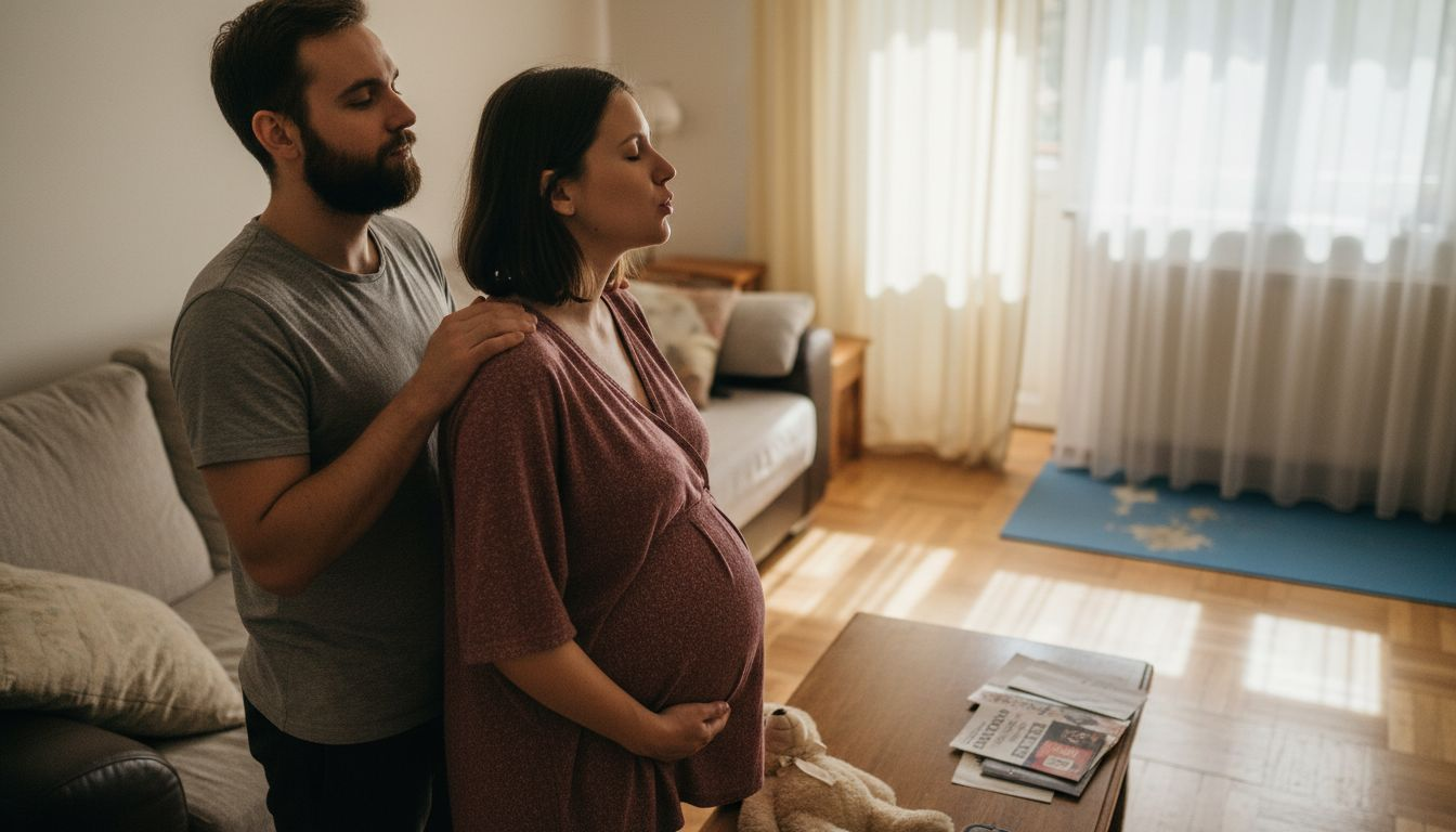 Para wspólnie ćwiczy techniki oddechowe w domowym zaciszu.