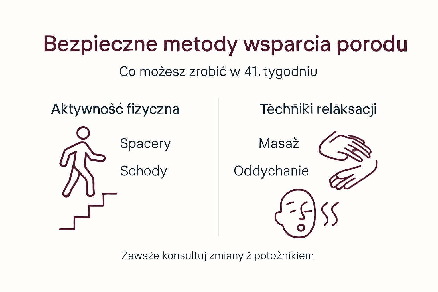 Grafika przedstawiająca sprawdzone sposoby wspierania porodu w bezpieczny sposób