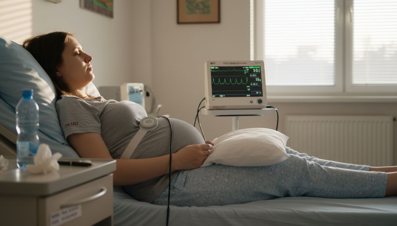 Ciężarna podczas badania KTG leży na lewym boku.