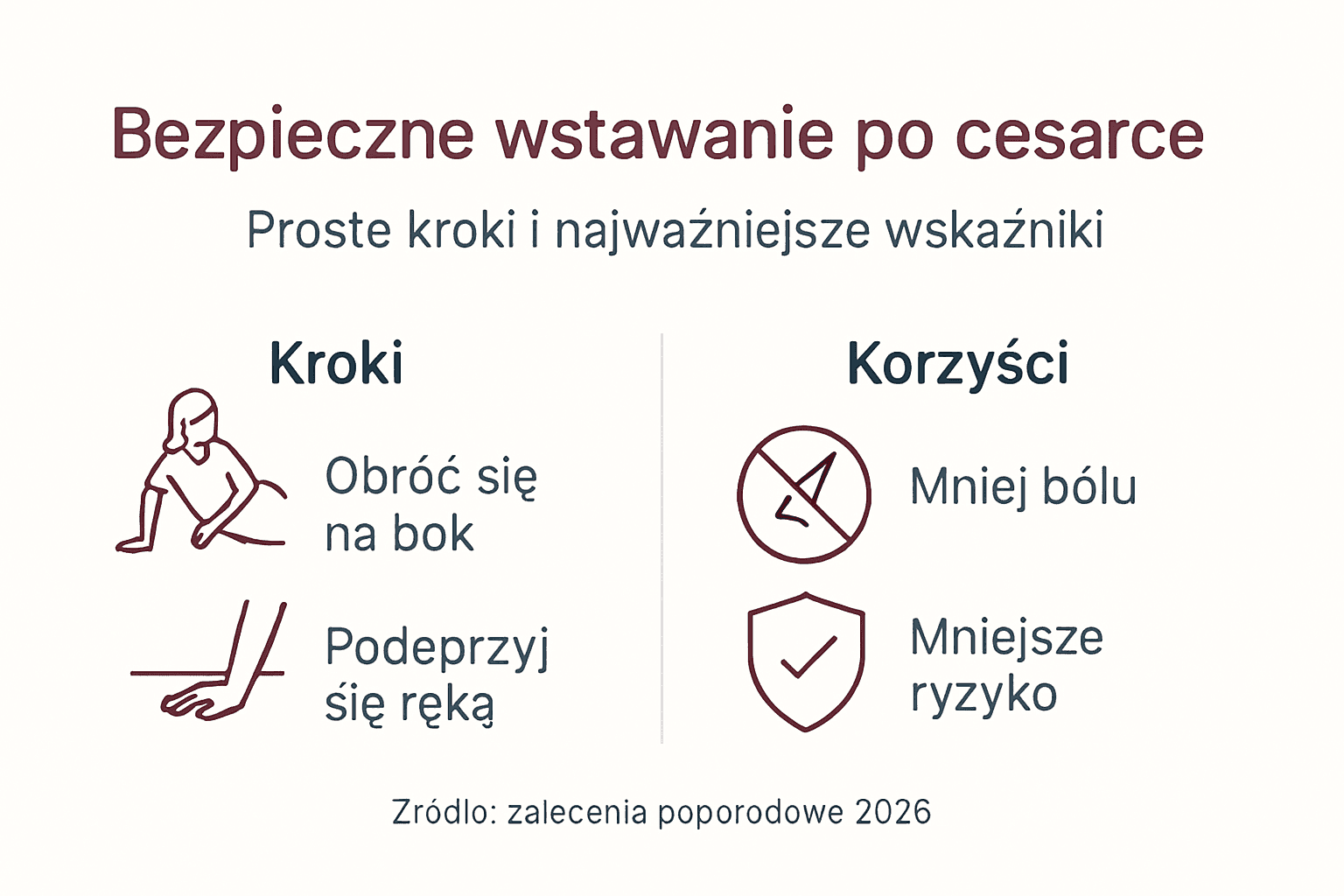 Grafika ilustrująca, jak bezpiecznie wstać krok po kroku