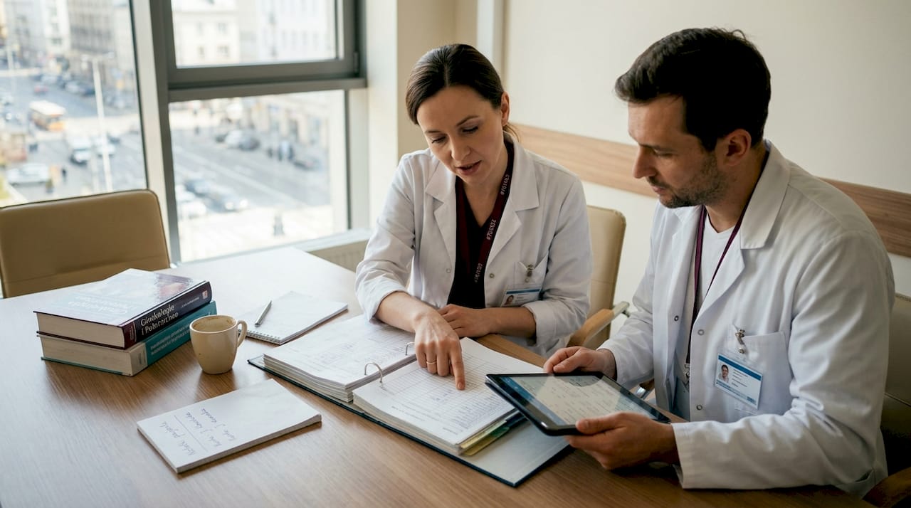 Ginekolodzy omawiają z pacjentką możliwe sposoby prowadzenia porodu