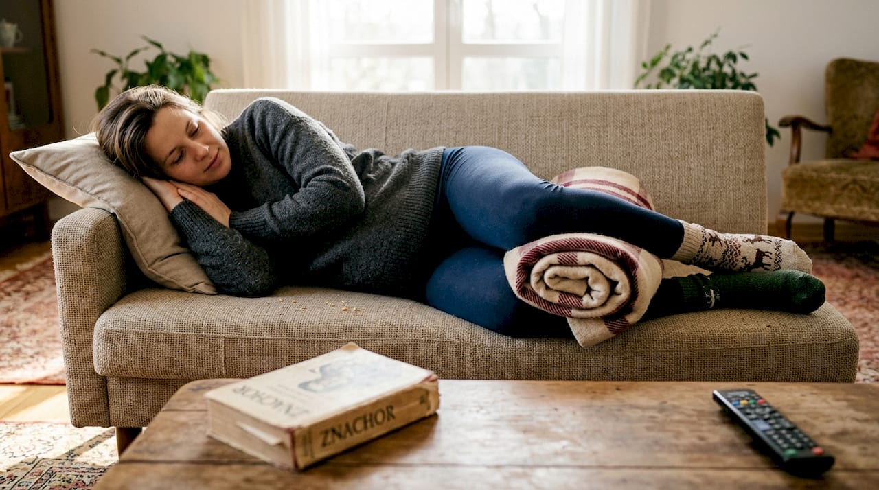 Widok z boku: poduszka wspierająca przyszłą mamę podczas snu