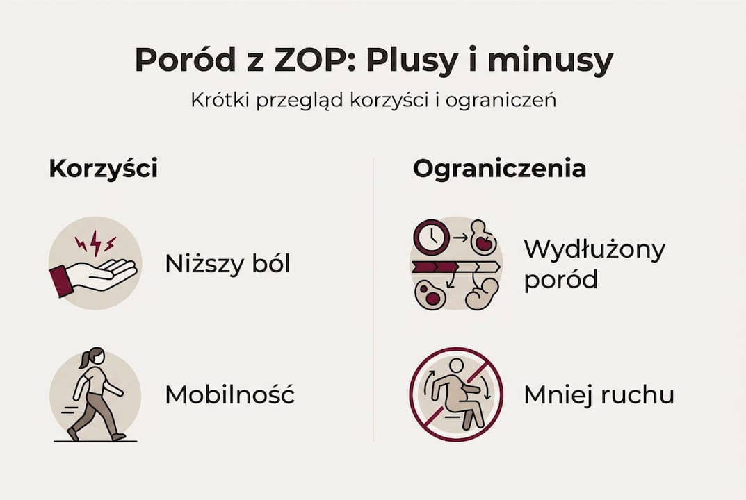Infografika: poród z zastosowaniem ZOP – zalety i możliwe ograniczenia