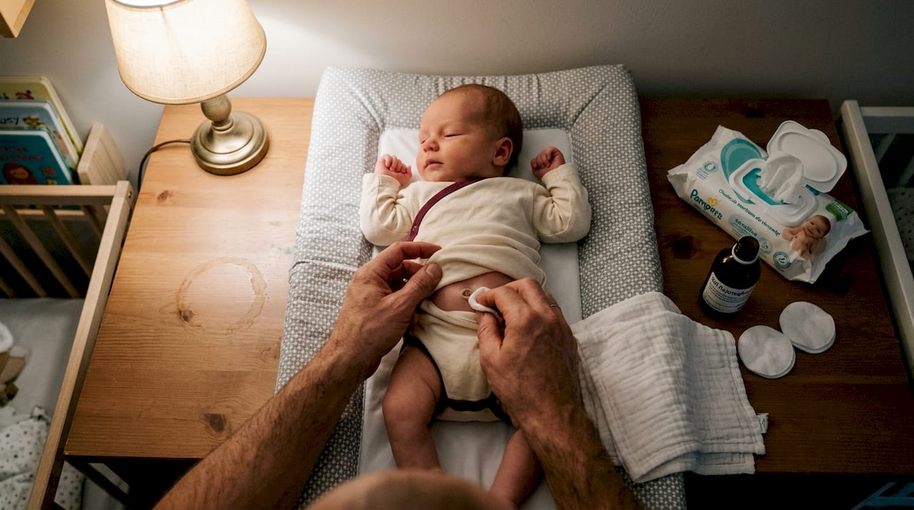 Delikatne oczyszczanie okolic pępka u noworodka