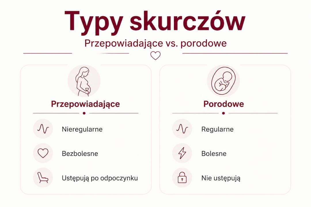 Grafika przedstawiająca zestawienie różnych rodzajów skurczów występujących podczas ciąży