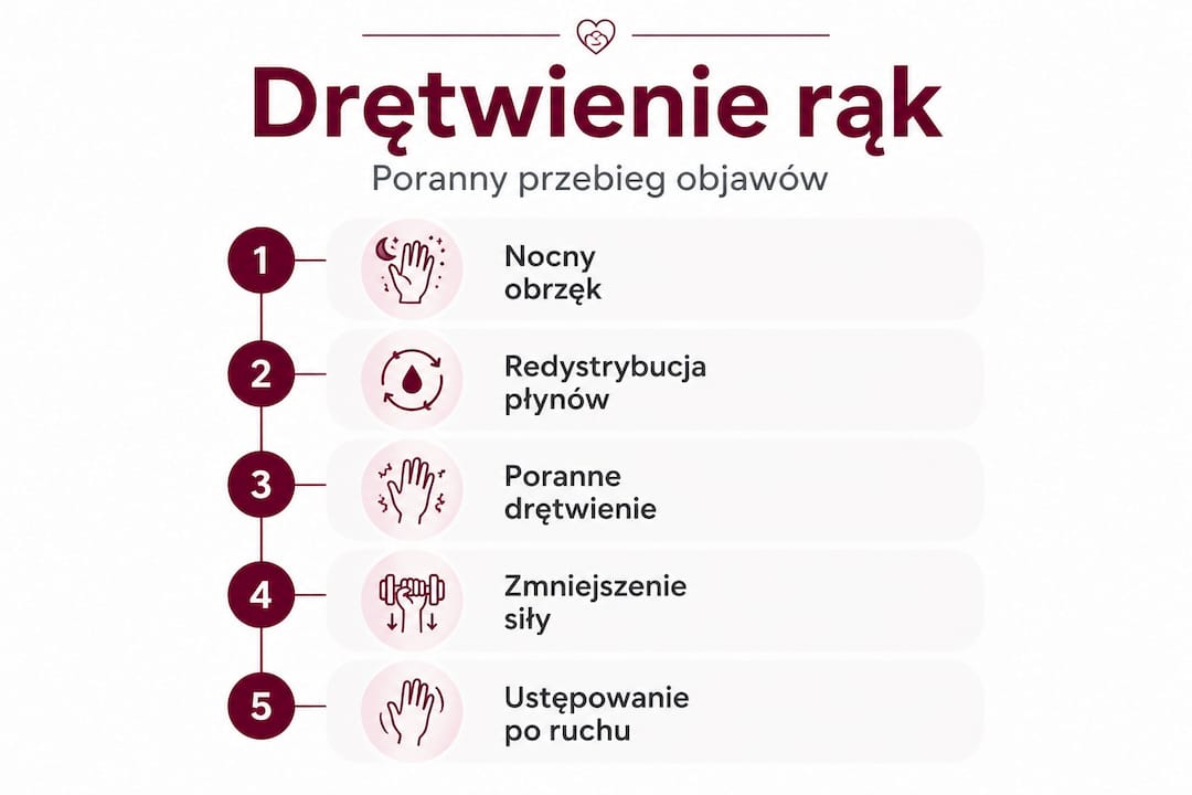 Grafika przedstawiająca, jak przebiega poranne drętwienie dłoni