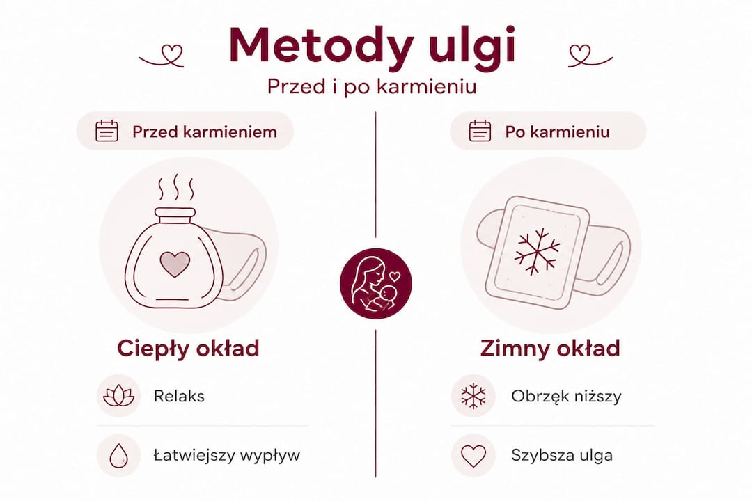 Grafika przedstawiająca zestawienie sposobów łagodzenia nadmiaru pokarmu u mam karmiących