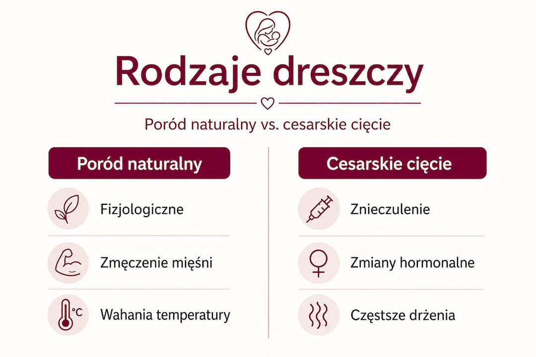 Infografika: porównanie różnych rodzajów dreszczy poporodowych