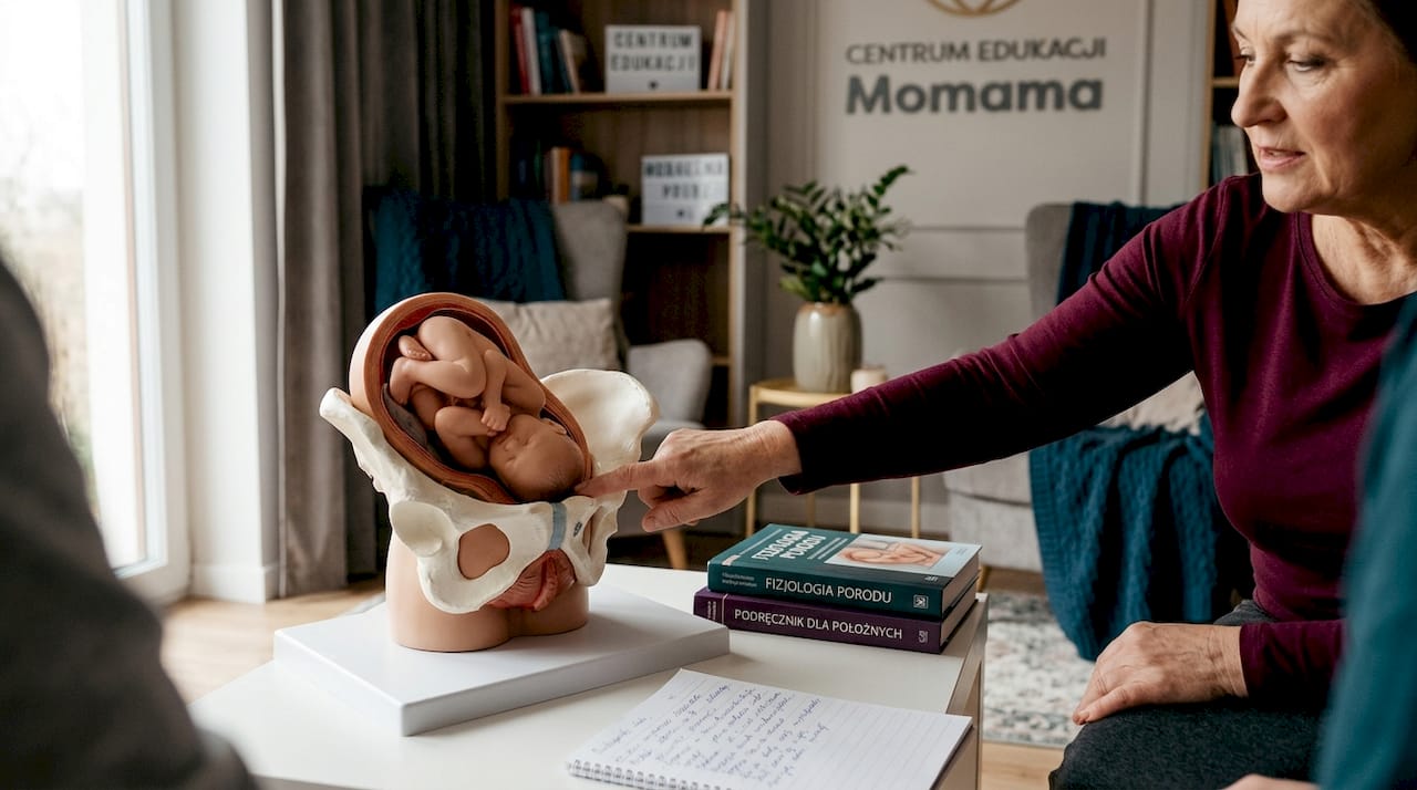 Model anatomiczny przedstawiający kolejne etapy porodu
