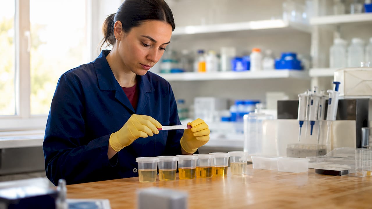 Laborant przygotowujący test na obecność ciąży