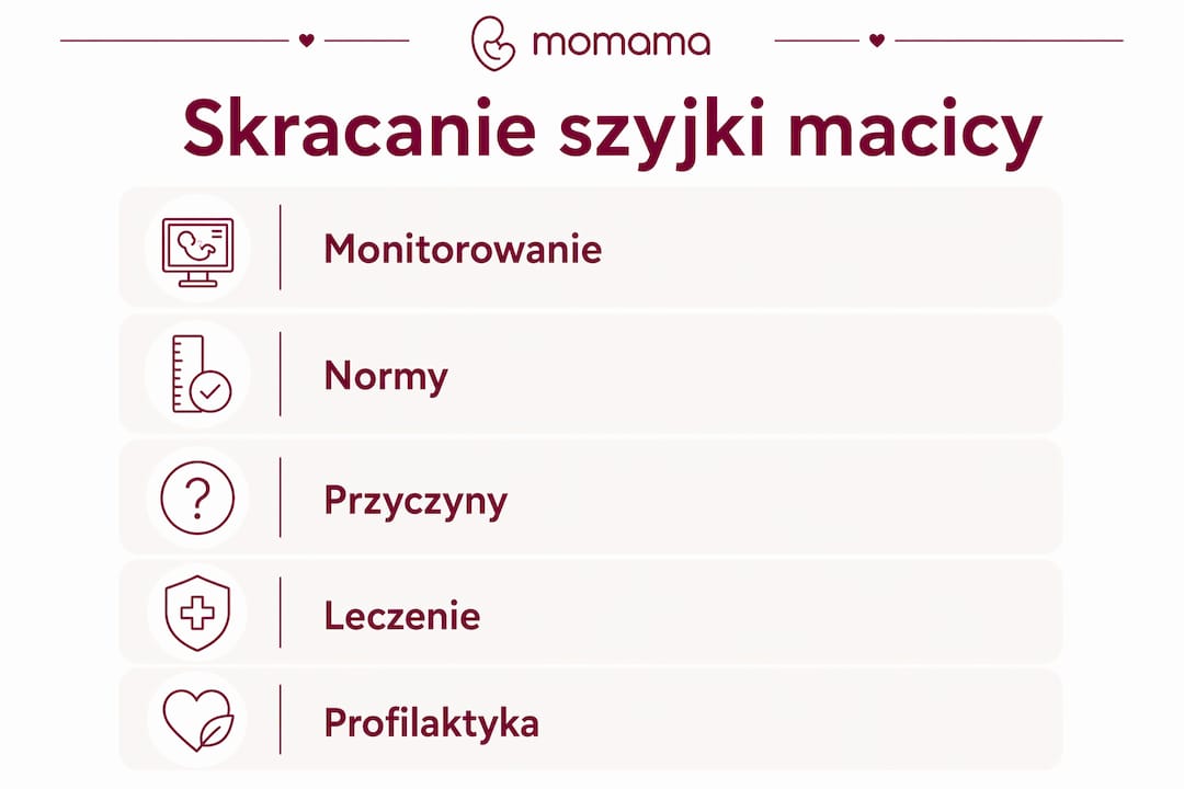 Schemat przedstawiający kolejne fazy skracania się szyjki macicy
