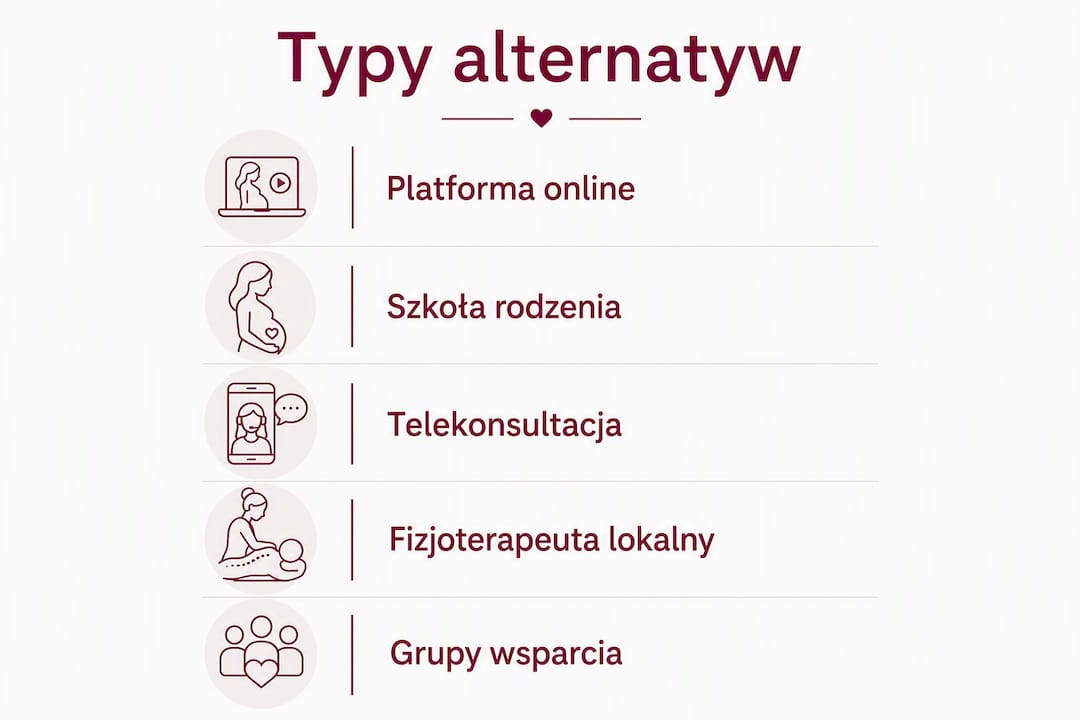 Grafika przedstawiająca różne opcje dostępne zamiast fizjomommy.pl