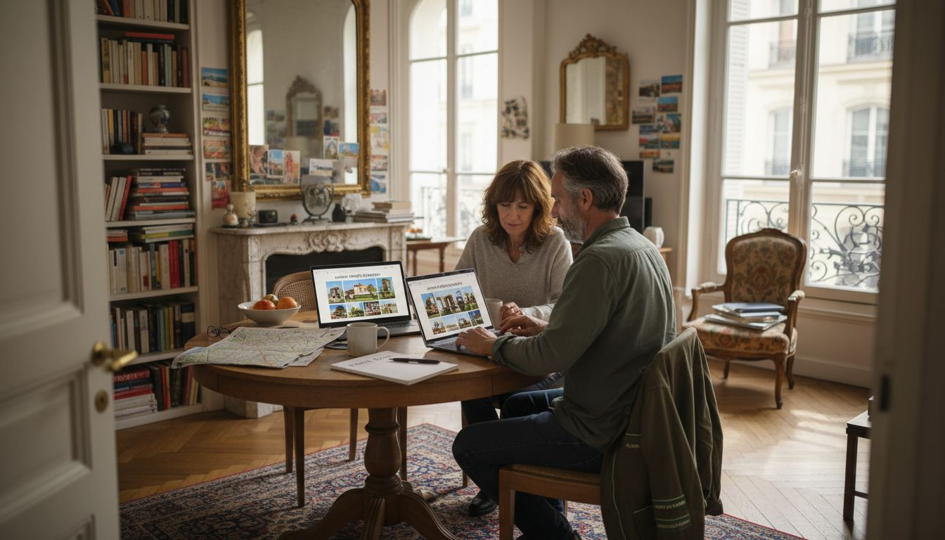 Travelers researching home swap in Paris apartment