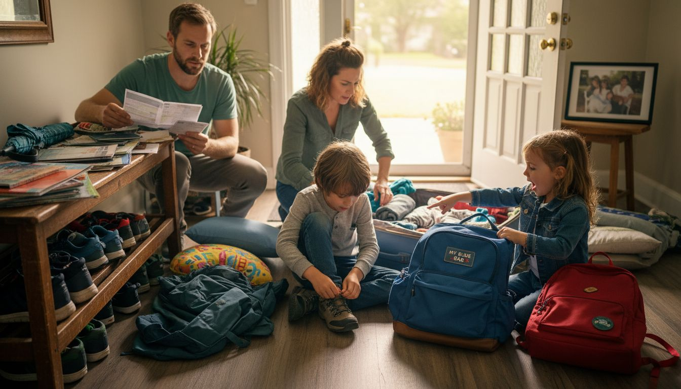 Family preparing for home swap travel